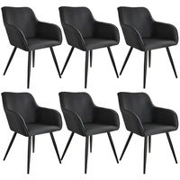 tectake Esszimmerstuhl »6er Set Stuhl Marilyn Leinenoptik, schwarze« (6er Set, 6 St), gepolstert, gepolsterter Sitz schwarz