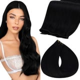 Fshine Echthaar Tressen zum Einnähen Weft Extensiones Echthaar 60cm Pechschwarz Echthaar Tressen Genie Weft Straight Remy Extensions Echthaar Sew in Weave Hair 60g in der Farbe 1