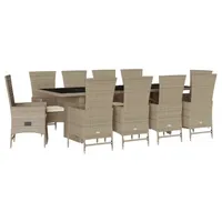 VidaXL 11-tlg. Garten-Essgruppe mit Kissen Beige Poly Rattan