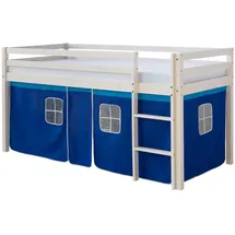 Homestyle4u Hochbett Pirat 90 x 200 cm Kiefer massiv lackiert weiß blau