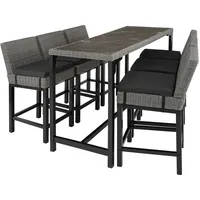 Tectake Rattan Tisch Lovas mit 6 Stühlen Latina mit Aluminiumgestellen, - Grau