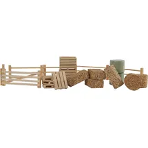 Kids Globe Farming Zubehör Set (mit Zäunen Heuballen Kartoffelkisten und Paletten 19tlg aus Holz 1:32) 610253, Bunt