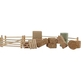 Kids Globe Farming Zubehör Set (mit Zäunen Heuballen Kartoffelkisten und Paletten 19tlg aus Holz 1:32) 610253, Bunt