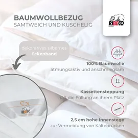 RIBECO Federbettdecke RIBECO "Laram, Bettdecken für Sommer oder Winter, Made in Germany", weiß, B:155cm L:220cm, Bezug: 100% Baumwolle. Füllung: 90% Federn, 10% Daunen, Bettdecken, Super Preis-Leistung, Bettdecke 135x200 cm oder 155x220 cm, Decke