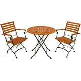 DEGAMO Bistroset SitzgruppeKlappgarnitur HOFGARTEN 3-teilig (2x Klappsessel, 1x Klapptisch 75 cm rund), Flachstahl schwarz + Eukalyptus FSC®-zertifiziert