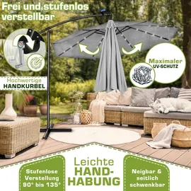 tillvex Ampelschirm Ø 350 cm Grau
