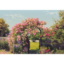 Fototapete KOMAR "Rose Garden - Größe 368 x 254 cm", bunt (blau, grün, rosa), B:368m L:254m, Papier, Tapeten, Wohnzimmer, Schlafzimmer