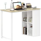 Homcom Schreibtisch Computertisch mit Ablagefächern, Moderner Bürotisch mit Stahlgestell, PC Tisch für Home Office, Arbeitszimmer, klein Raum 100 x 54 x 75 cm, Eiche