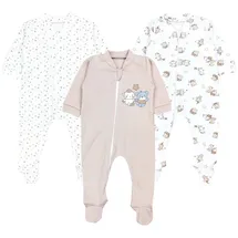 TupTam Unisex Schlafstrampler 3er Pack Baumwolle mit Reissverschluss, Farbe: Bärchen Sterne Beige, Größe: 80 - 80