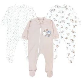 TupTam Unisex Schlafstrampler 3er Pack Baumwolle mit Reissverschluss, Farbe: Bärchen Sterne Beige, Größe: 80 - 80