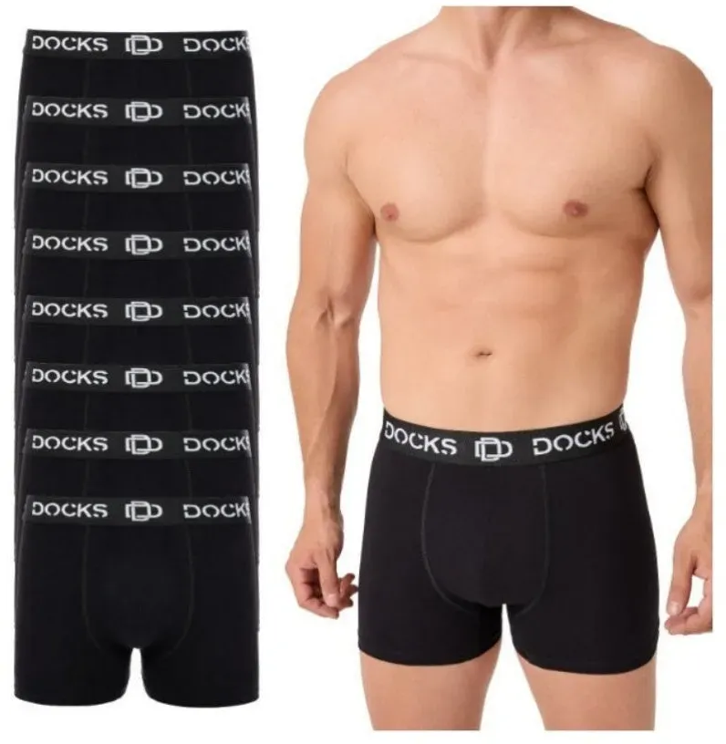 8 x ORIGINAL DOCKS Baumwolle Boxershorts Herren Unterhose Schwarz Männer Boxer