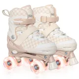 Nattork Verstellbare Rollschuhe für Kinder und Jugendliche, Rollschuhe mit leuchtenden Rädern und Schachbrettmuster für Jungen und Mädchen (Khaki, Large(37-41))