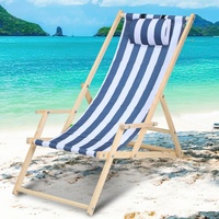 TolleTour Liegestuhl Strandliege Sonnenliege Gartenliege Holz Liege Holzstrandliege120kg Blau weiß Mit Handläufen