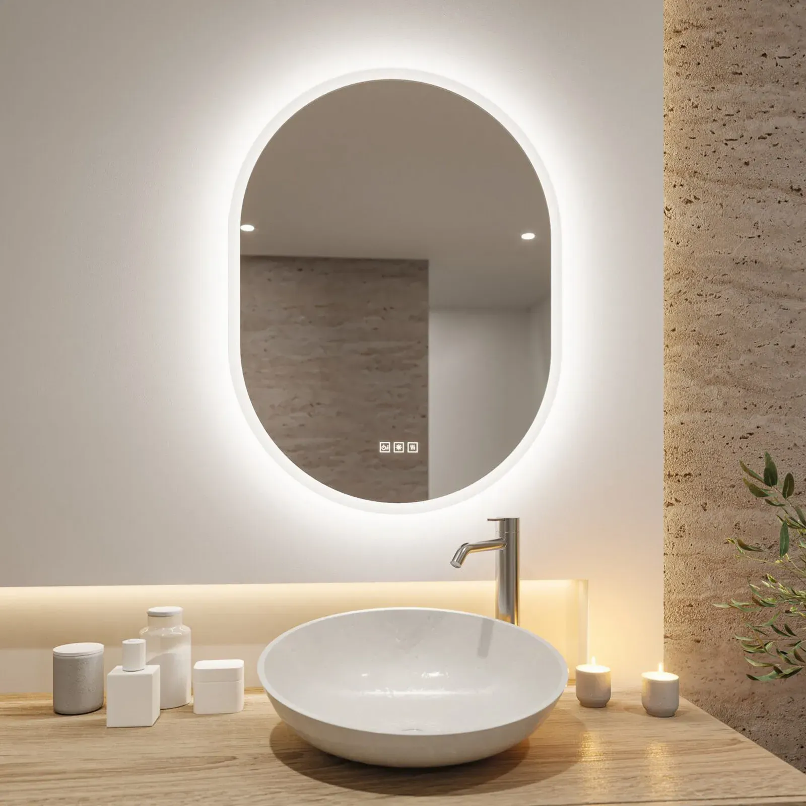 Spiegel Paulmann, Mirra, dimmbar, Weiß, für Badezimmer, Metall, Modern - 60 - 80