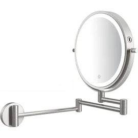 DEUSENFELD WL103EFA - Akku Batterie LED Doppel Wand Kosmetikspiegel, 3 Gelenkarme, 10x Vergrößerung + Normalspiegel, Ø20cm, 360° schwenkbar, 3 ... - Silber