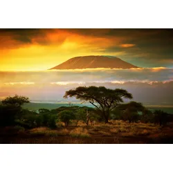 Fototapete PAPERMOON "Mount Kilimanjaro and Clouds", bunt (mehrfarbig), B:5m L:2,8m, Vlies, Tapeten