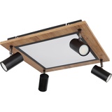 GLOBO LED Deckenpanel Holz Deckenleuchte 4-Flammig Deckenlampe Strahler schwenkbar, Licht getrennt schaltbar, 24W 1900Lm warmweiß, LxBxH 45x45x13 cm