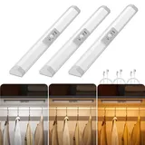 WOBANE Kleiderschrank Beleuchtung mit Bewegungsmelder, 3 Lichtfarben Dimmbar, Augenschutz Design, Wiederaufladbar LED Schrankbeleuchtung, Kabellose Nachtlicht für Schrank, Bett, RV, Flur, 3 Stück