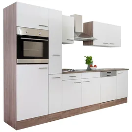 Respekta Küchenzeile Economy Eiche York Nachbildung 310 cm weiß seidenglanz