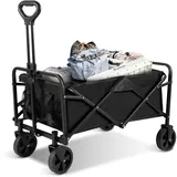 Jiubiaz Bollerwagen Faltbar, Für Camping Einkaufen, Belastbar Bis 80kg, Handwagen, Faltwagen 360 ° Drehbar 2 Netztaschen Klappbarer Bollerwagen