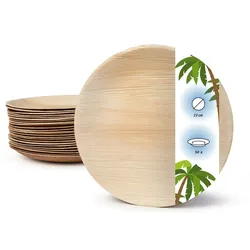 onlyleaf 50 Stück Einwegteller Ø 23cm Palmblatt-Teller, rund, biologisch abbaubar, umweltfreundlich, kompostierbar, wiederverwertbar, Wegwerfteller