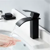 Ubeegol - Schwarz Wasserfall Wasserhahn Bad Einhandmischer Waschtischarmaturen, Einhebelmischer aus Messing Wasserhahn Waschbecken für Badezimmer