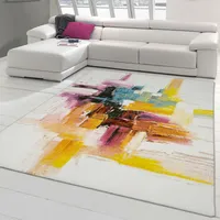 Teppich-Traum Designerteppich mit Splash Brush Muster Mehrfarbig pink Creme gelb, Größe 120x170 cm