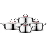 Karaca Emirgan 8-Tlg, Kochgeschirr Set aus Stahl Topfset, Kochgeschirr set, Kochtopfsets, Edelstahl, Induktionsgeeignet mit Glasdeckel und von Edelstahl Topfset