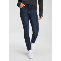 Röhrenjeans ARIZONA, Damen, Gr. 40, N-Gr, blau (dunkelblau used), Denim/Jeans, Obermaterial: 79% Baumwolle, 19% Polyester, 2% Elasthan, kontrastfarbene Details, Basic, extraeng normal, Jeans, normale Leibhöhe, kontrastfarbene Details, Used-Waschung