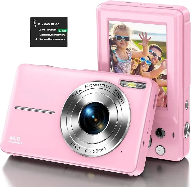 Songdian Pocket-Kamera 4K 64MP für Fotografie und Video 16-fache Optikzoom – Pink