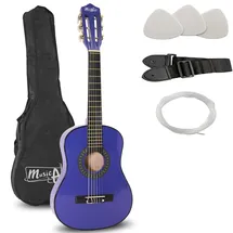 MUSIC ALLEY MA-52 30 Zoll Junior Klassikgitarre für Kinder, Akustikgitarre mit Nylonsaiten, Tragetasche und Online-Unterricht, Blau