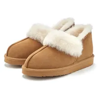 Vivance Plüsch Hausschuh, Pantolette, Pantoffel, Homeslippers Hausschuh mit kuscheligem Lammfell aus Leder braun 39