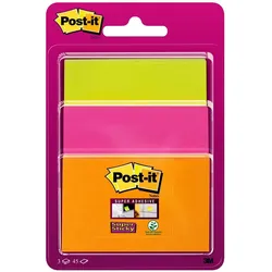 3M Post-it Super Sticky Notes 34323POG, verschiedene Größen, neongrün, neonorange, ultrapink, 3 Blöcke à 45 Blatt