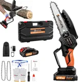 21V Akku Kettensäge mit Akkus, 2 Kette, 6 Zoll Orange Kettensäge Elektrisch Handsäge Einhand Handkettensäge mit Sicherheitsschloss für Gartenarbeit Baumbeschneidung Holzschneiden