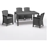 BICA Gastro Essgruppe Lido | Esstisch Houston mit 4 Sesseln | Wetterfeste Gartenmöbel in Graphite