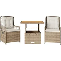 vidaXL 3-tlg. Garten-Essgruppe mit Kissen Beige Poly Rattan