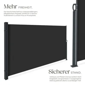 Tectake Aluminium Seitenmarkise 300 x 180 cm Schwarz