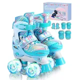 Sportneer Kinder-Rollschuhe, Rollschuhe mit Schutzausrüstung, verstellbare Rollschuhe mit 8 leuchtenden Rädern, für Mädchen, Kinder, Jugendliche, Anfänger, drinnen und draußen