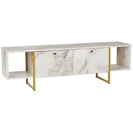 vente-unique Derana TV-Lowboard 160x47,6x40 cm Weiß Holz/Metall