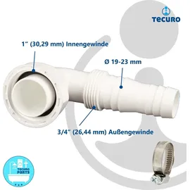 tecuro Geräteanschlusstülle 90° extra lang, mit Schlauchschelle -