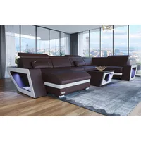 Sofa Dreams Wohnlandschaft Ledersofa Catania U Form Couch Leder Sofa, mit LED, wahlweise mit Bettfunktion als Schlafsofa, Designersofa braun