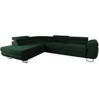 4ALL HOME Ecksofa Luna mit Schlaffunktion und Bettkasten – 275x202 cm – verstellbare Kopfstützen – Liegefläche 193x125 cm – Couch – Schlafsofa – L-Sofa mit Stauraum (Poso 14 Grün, Seite: Links)