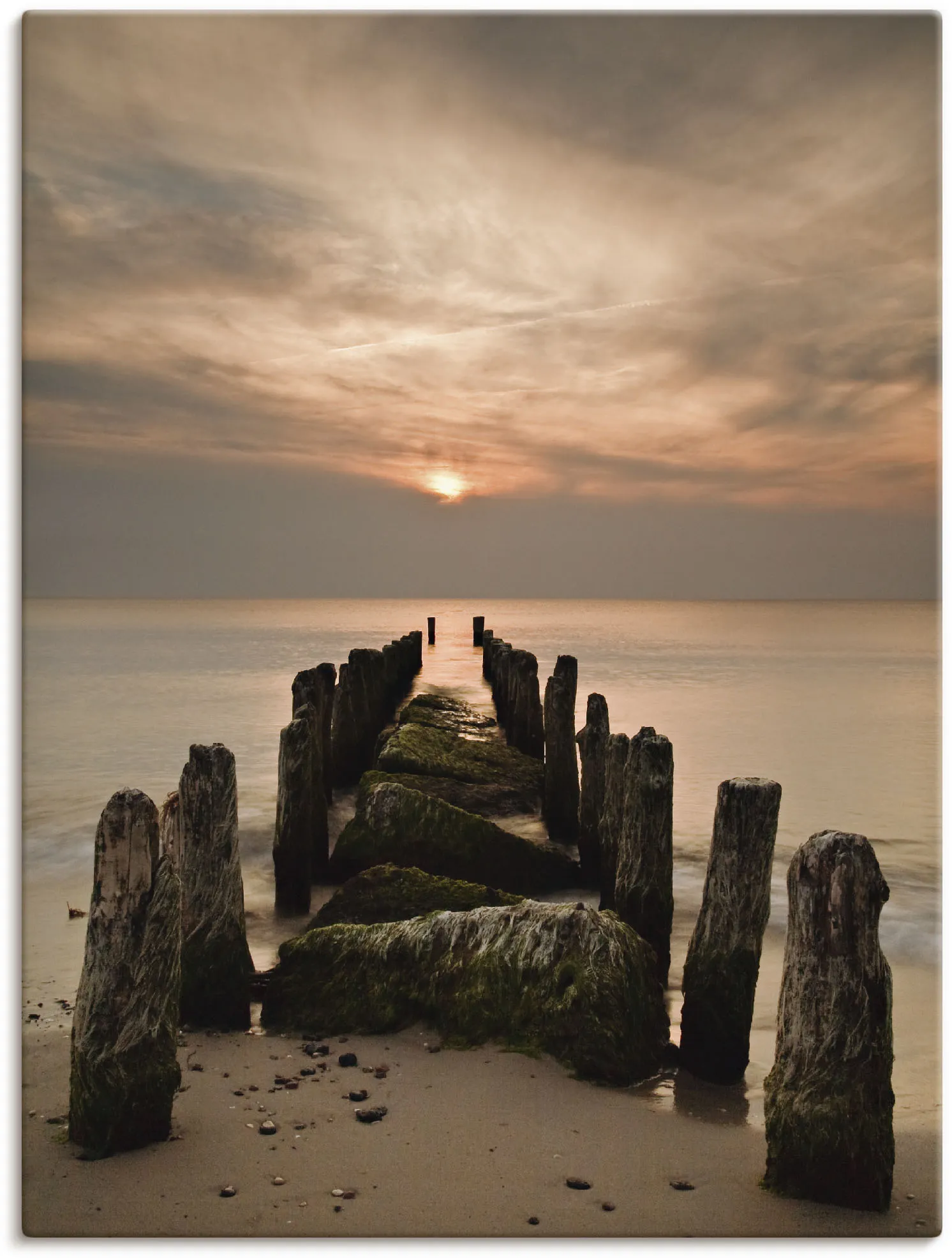 Leinwandbild ARTLAND "Sonnenuntergang an der Ostsee" Bilder Gr. B/H: 30 cm x 40 cm, Sonnenaufgang & -untergang, 1 St., braun Leinwandbilder auf Keilrahmen gespannt