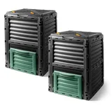 Spetebo - Kunststoff Kompostierer 83 x 61 cm schwarz - 2er Set - Komposter 300 L mit Deckel und Entleerungs-Luke
