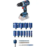 Bosch Professional 18V System Akku-Bohrschrauber GSR 18V-60 C (ohne Akkus und Ladegerät, im Karton) + 15 tlg. Expert Construction Material Lochsäge Set (für Weichholz, Ø 20-76 mm, Zubehör)