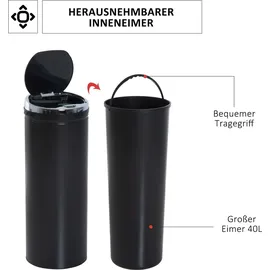 Homcom Sensor Mülleimer 50L, Automatischer Abfalleimer, Rostfreier Kücheneimer für Wohnzimmer, Büro, Edelstahl, Schwarz