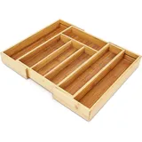 Relaxdays Besteckkasten Bambus ausziehbar 5-7 Fächer, HxBxT:5x43x34cm, Schubladeneinsatz Küchenorganizer natur