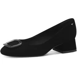 Pumps TAMARIS, Damen, Gr. 41, schwarz, Ziegenveloursleder, unifarben, modisch, Schuhe, Blockabsatz, Businessschuh, Schlupfschuh mit hübschen Schmuckelement