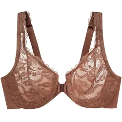 GLAMORISE Vorderverschluss-BH mit Stretch und Spitze - Mokka Unterwäsche   Damen 