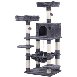 Yaheetech Stabiler Kratzbaum mit Sisal-Kratzstangen Hängematte, Höhle, Spielsisal 147 cm Kletterbaum für Katzen
